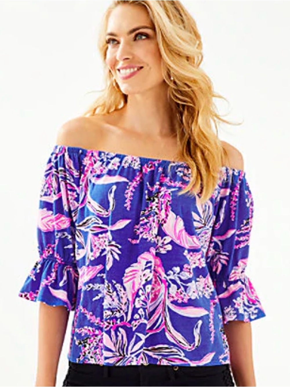 LILLY PULITZER Channing Off-the-shoulder Top In Iris Blue Wild Size XS